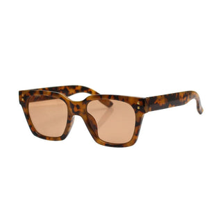 Sunglasses with tortoiseshell frame and brown lenses on a white background