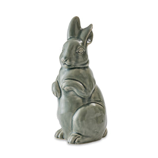 Gray ceramic rabbit figurine on a white background