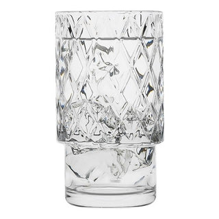 Clear glass with diamond cut pattern on a white background