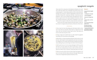 Cookbook page with images of pasta dishes and text.