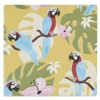 Coaster with parrot design on a yellow background