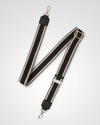 Strap accessories with black and beige pattern on a white background
