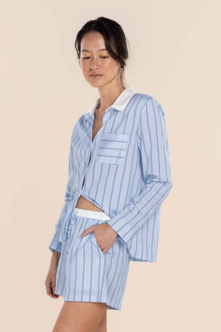 Birdie Long Sleeve Short PJ Set - Blue