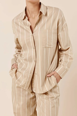 Chloe Cotton Striped PJ Set Biscuit