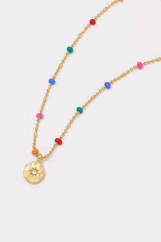 Estella Bartlett Cz Pendant Rainbow Beaded Necklace