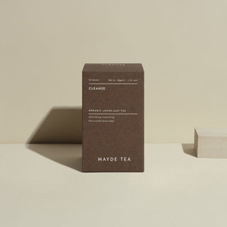 Mayde Tea box labeled 'Cleanse' on a beige background