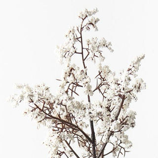 Artificial white floral branch on a white background