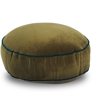 Round green ottoman with a white background