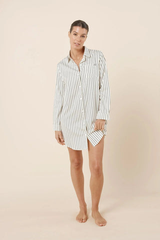 Lolita Striped Boyfriend Night Shirt - Ecru