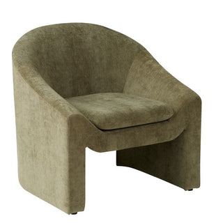 Olive upholstered armchair on a white background