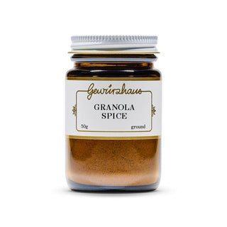 Jar of Granola Spice with a white label on a white background