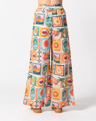 Colorful patterned pants on a white background