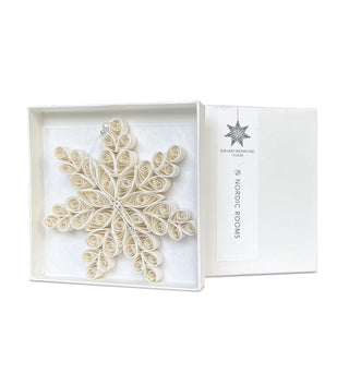 Decorative snowflake in a white box with 'Nordic Rooms' branding.