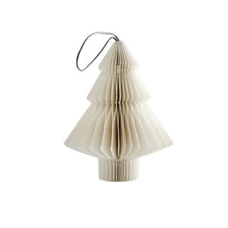 Foldable beige lamp with a black handle on a white background