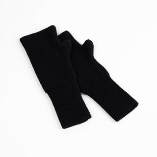 Pair of black fingerless gloves on a white background