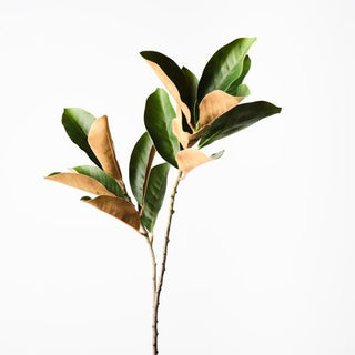 Artificial plant branch with green and brown leaves on a white background