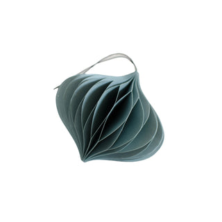 Seafoam paper jewel ornaments with ribbed texture on a white background