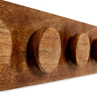 Wooden wall hook with three circular hooks on a white background