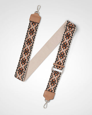 print bag strap with beige accents on a white background
