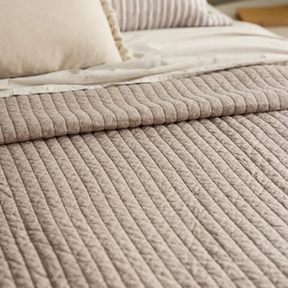 Sinclair Coffee Stripe Quilted Coverlet & Pillow Cases