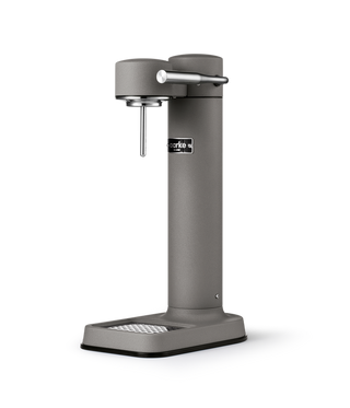 Gray soda dispenser on a white background