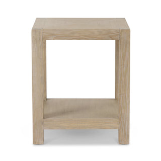 Wooden side table with a shelf on a white background