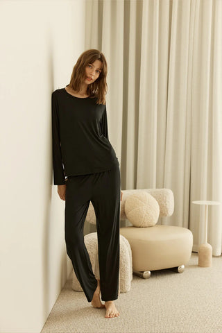 Anya Bamboo Sporty PJ Set Black