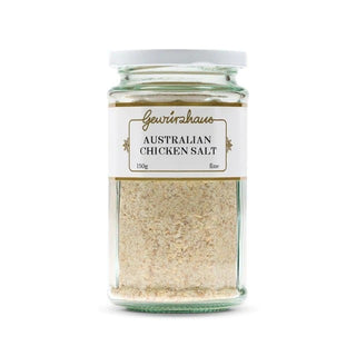Jar of Australian Chicken Salt with a white label on a white background