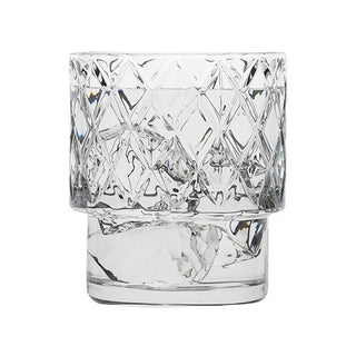 Clear glass with diamond pattern on a white background