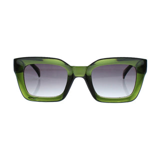 Green sunglasses with gradient lenses on a white background