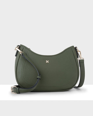 Green handbag with a strap on a white background