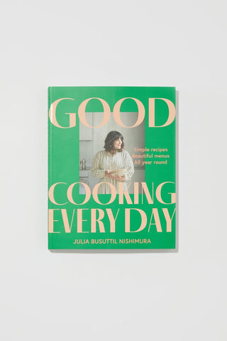 Book titled 'Good Cooking Every Day' with a green cover on a light gray background