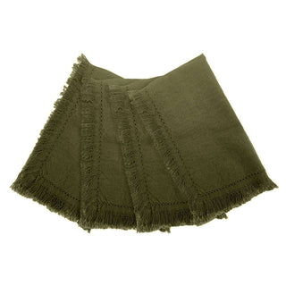 Green napkins with frayed edges on a white background