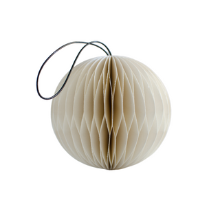 Beige paper lantern with a black string on a white background