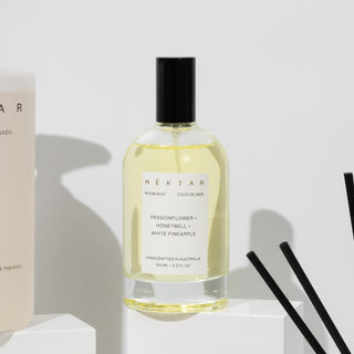 Hektor room mist bottle with label on a light background