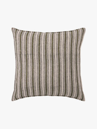 Striped pillow with brown and beige pattern on a white background