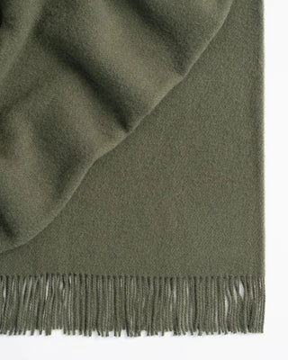 Green scarf with fringes on a white background