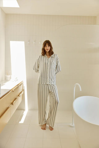 Harlow Bamboo Striped PJ Set Ivory