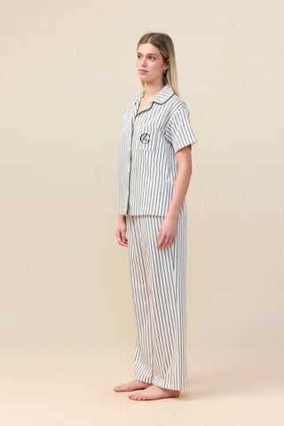 Lisa Stripe Long PJ Set - Ecru