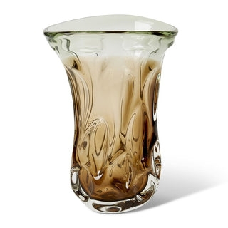 Brown glass vase with intricate design on a white background