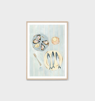 Framed artwork with abstract design on a light blue background