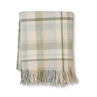 Plaid blanket with fringes on a white background