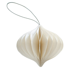 White paper ornament with a string on a white background