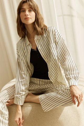 Willow Cotton Stripe PJ Set - Ecru