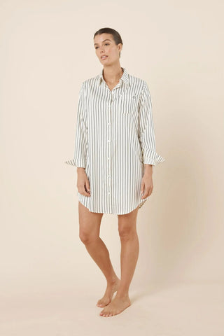 Lolita Striped Boyfriend Night Shirt - Ecru
