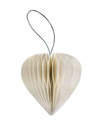 White paper heart ornament on a white background