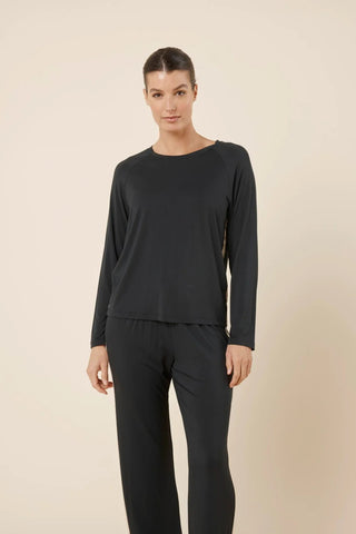 Anya Bamboo Sporty PJ Set Black