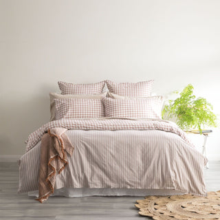 Alison Yarn Dyed Cotton Reversible Quilt Cover Set - Clay