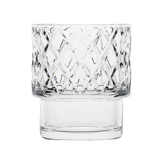 Clear glass with diamond pattern on a white background