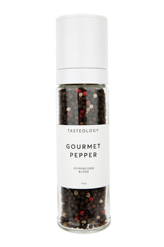 Tasteology Gourmet Pepper Peppercorn Blend container on a white background